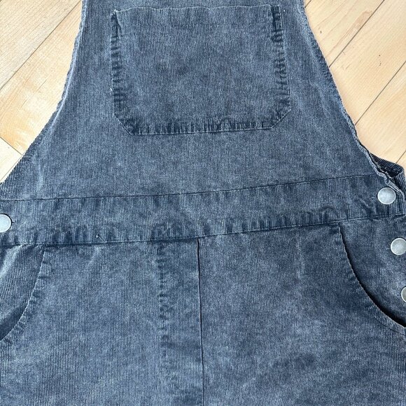 DON'T ASK WHY Charcoal Corduroy Overalls Mini Dress Skirt One Size - Picture 3 of 7